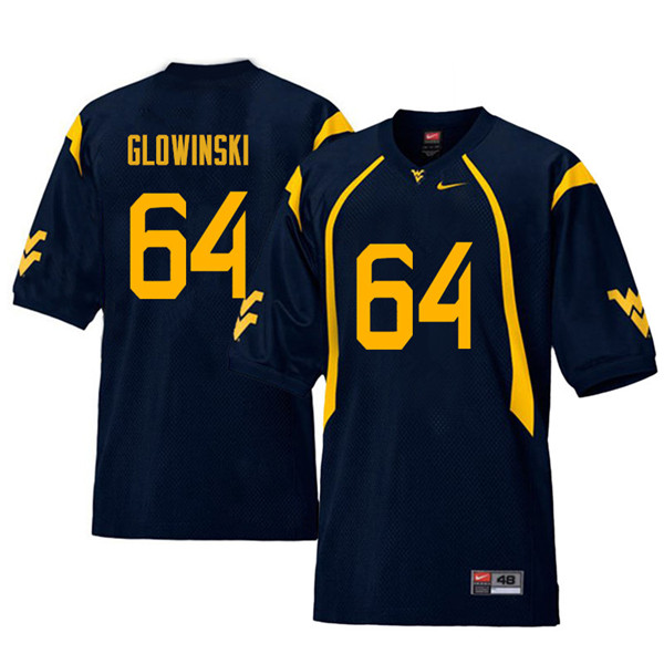 Men #64 Mark Glowinski West Virginia Mountaineers Retro College Football Jerseys Sale-Navy